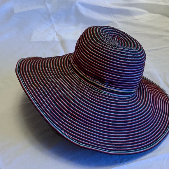 Sun Hat Wide-Brimmed of Multicolored Grosgrain Ribbon  Packable, Cool, Durable - Picture 3 of 8